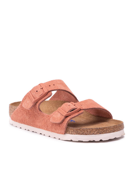 Arizona Soft Footbed Suede Leather Women's Flat Sandals Anatomic in Pink Color Narrow Fit
