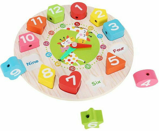 Kruzzel Shape Sorting Learning Clock Εκπαιδευτικό Παιχνίδι Εκμάθησης Ώρας από Ξύλο για 4+ Ετών
