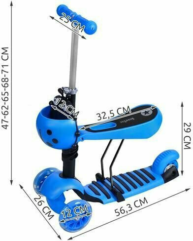 Kinderroller Klappbar 3-Rad mit Sitz für 3+ Jahre Blau