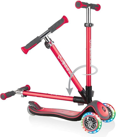 Globber Kids Scooter Foldable Elite Deluxe Lights 3-Wheel for 3+ Years Red