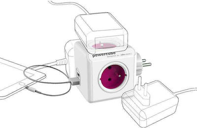 Allocacoc 4-Outlet PowerCube with USB Purple