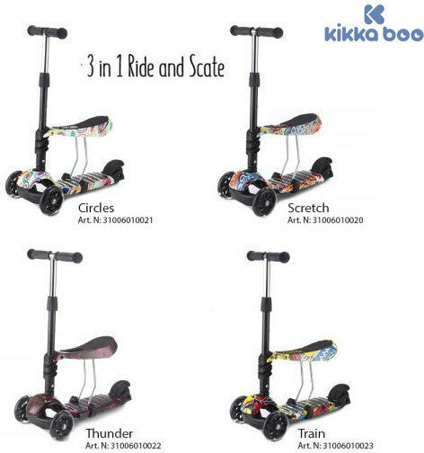 Kikka Boo Kids Scooter 3 in 1 Ride and Skate 3-Wheel with Seat for 3+ Years Multicolour