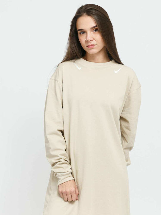 Sportswear Mini Αθλητικό Φόρεμα Μακρυμάνικο Μπεζ