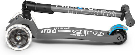 Micro Kids Scooter Foldable Maxi Deluxe Led 3-Wheel for 5+ Years Gray