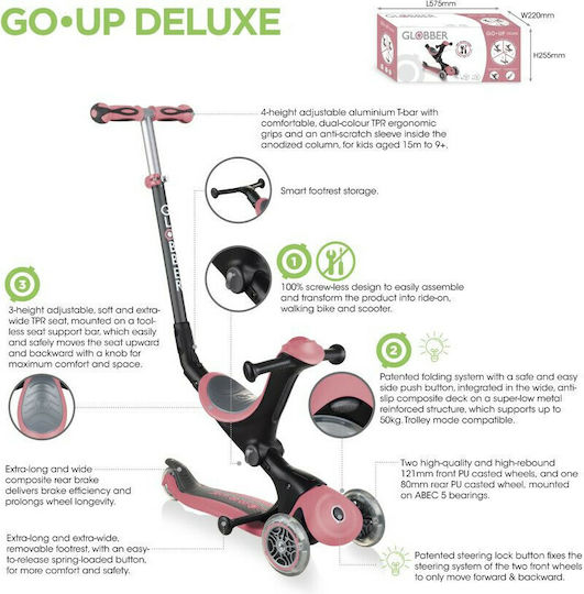 Globber Παιδικό Πατίνι Αναδιπλούμενο Go-Up Deluxe Τρίτροχο με Κάθισμα για 3+ Ετών Πράσινο