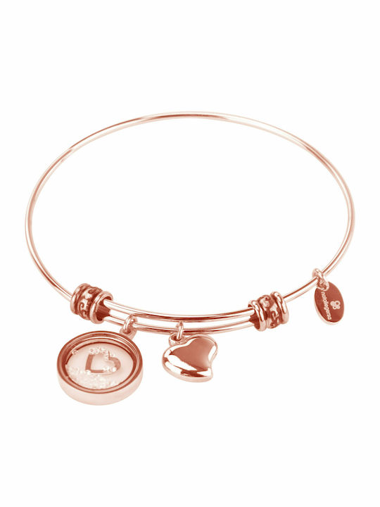 Natalie Gersa Two Hearts Women's Bracelet Handcuffs with Heart Design in Gold Plated Stainless Steel Zircon 21cm