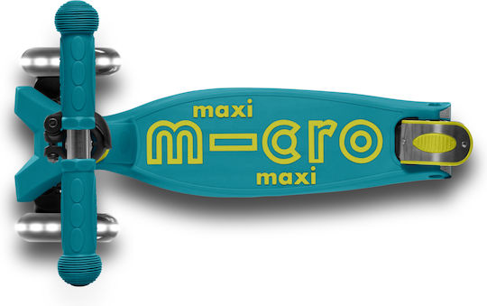 Micro Παιδικό Πατίνι Αναδιπλούμενο Maxi Deluxe Led Δίτροχο για 5+ Ετών Πράσινο