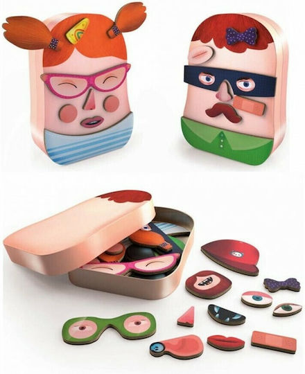 Djeco Magnetic Construction Toy Face Compositions with Wooden Magnets for Children 3+ Years