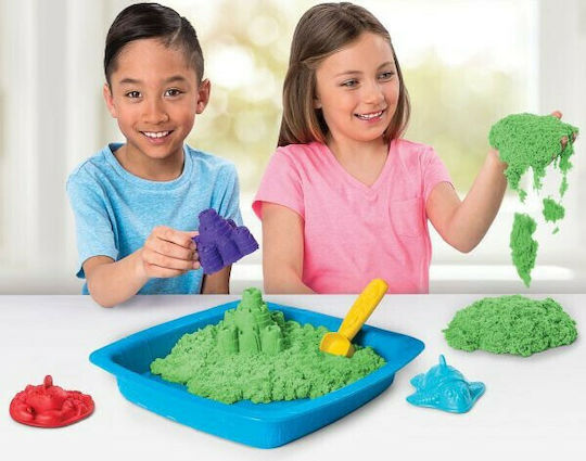 Spin Master Construction Toy with Sand Kinetic Sand Green Sandbox Set for Children 3+ Years