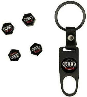 Audi Car Tire Valve Caps Car Valve Caps with Keychain KIA Black 5pcs