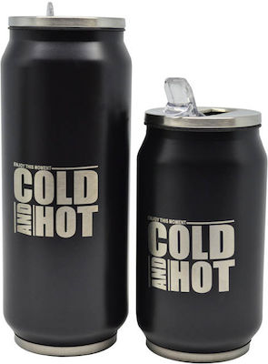 Ankor Cold and Hot Glas Thermosflasche Rostfreier Stahl Schwarz 330ml mit Mundstück 809783