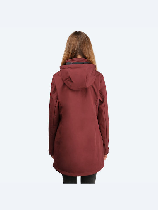 Icepeak Alexis Women's Long Sports Jacket for Winter with Hood Burgundy