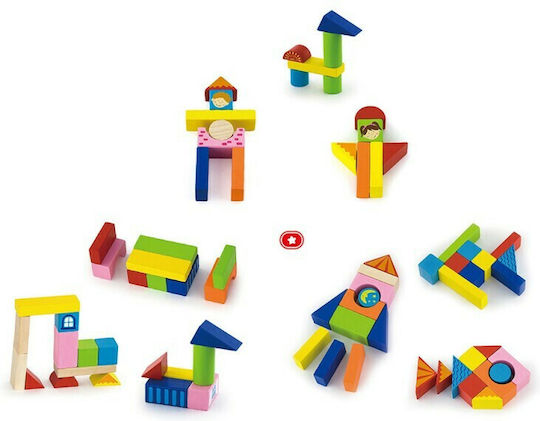 Viga Toys Building Blocks 'City' in Bucket Wooden for 2+ Years 75 Pieces