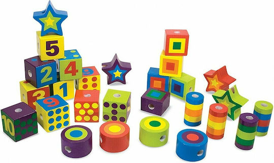 Melissa & Doug Educational Building Blocks Toy with Laces Wooden for 3+ Years 29 Pieces