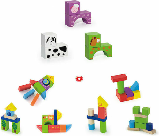Viga Toys Set Cuburi De Construit „Fermă” În Găleată, Din Lemn Pentru 1+ Ani 50 Bucăți