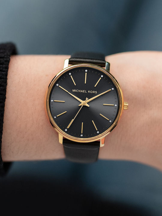 Michael Kors Pyper Γυναικείο Ρολόι 38mm Μπαταρίας με Μαύρο Δερμάτινο Λουράκι