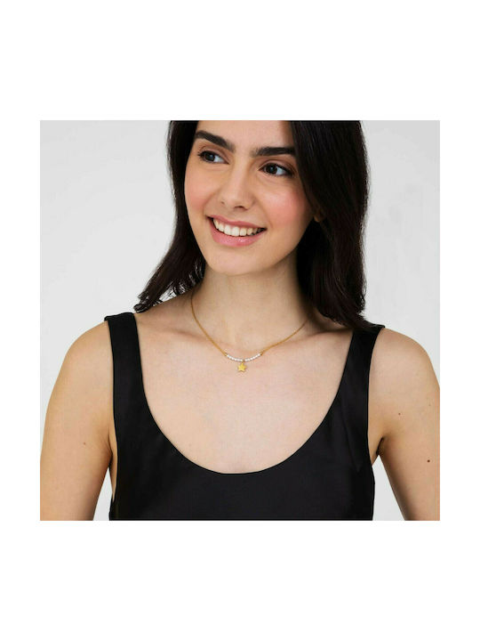 Luca Barra Halskette mit Design Stern aus Vergoldet Stahl mit Perlen