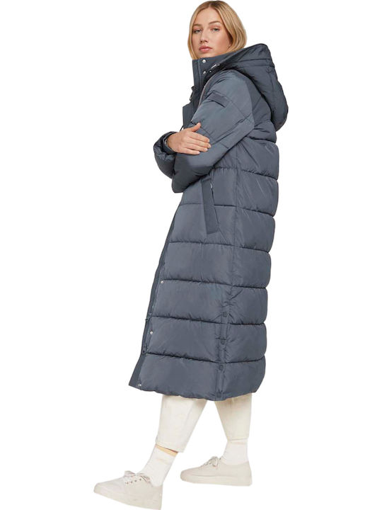 Women's Long Puffer Jacket for Winter with Hood Stormy Blue