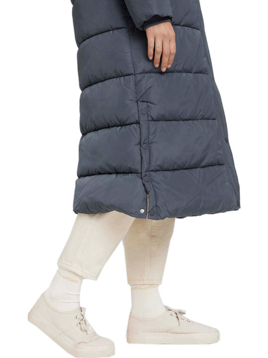 Women's Long Puffer Jacket for Winter with Hood Stormy Blue