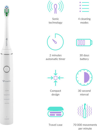 TrueLife SonicBrush Compact Ηλεκτρική Οδοντόβουρτσα με Χρονομετρητή και Θήκη Ταξιδίου Λευκή