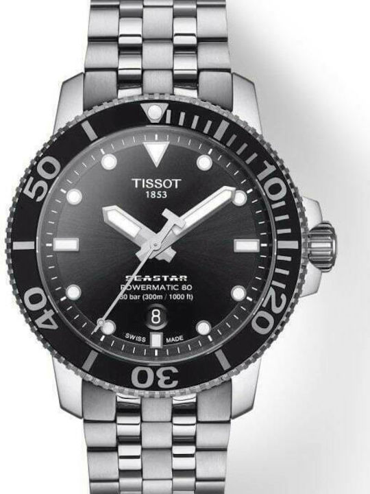 Tissot Seastar 1000 Powermatic 80 Ανδρικό Ρολόι 43mm Αυτόματο με Ασημί Μεταλλικό Μπρασελέ