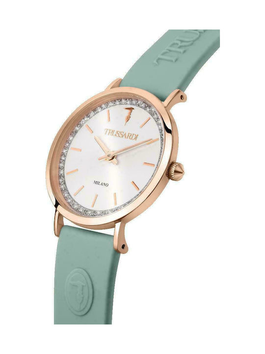 Trussardi T-Motif Γυναικείο Ρολόι 33mm Μπαταρίας με Τιρκουάζ Δερμάτινο Λουράκι