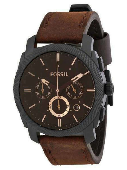 Fossil Ανδρικό Ρολόι 42mm Χρονογράφος Μπαταρίας με Καφέ Δερμάτινο Λουράκι
