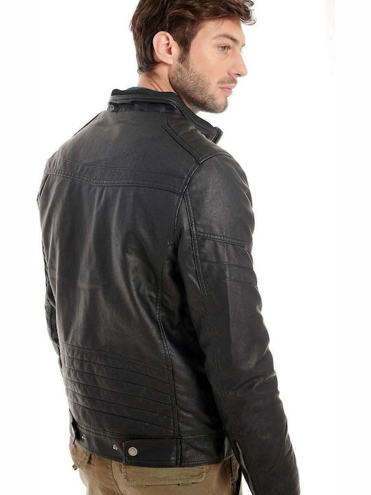 Garage Fifty5 Herren Winter Jacke Leder Schwarz