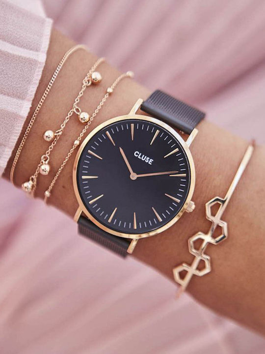 Cluse La Boheme Women's Watch with Black Metal Bracelet