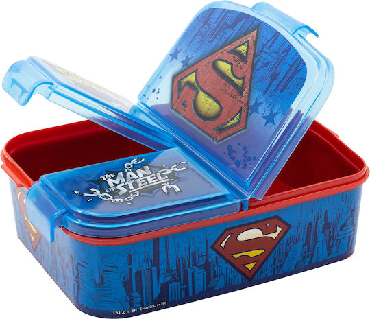 Stor Superman Plastik Kinder Lebensmittelbehälter Blau 19.5 x 16.5 x 6.7cm