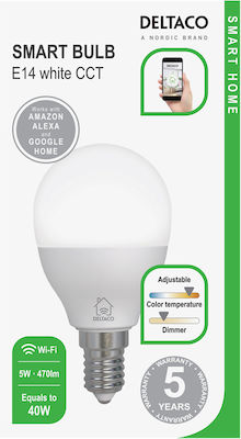 Deltaco Smart LED Bulb 5W for Socket E14 and Shape G45 Adjustable White 470lm Dimmable