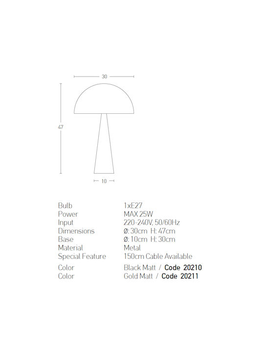 Zambelis Lights Metal Table Lamp for Socket E27 with Gold Shade and Base