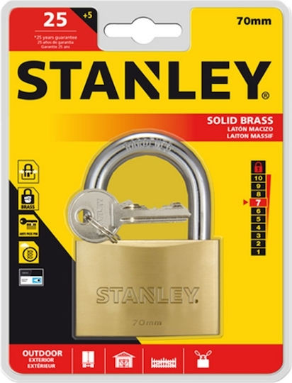 Stanley Padlock Brass with Key 70mm 1pcs