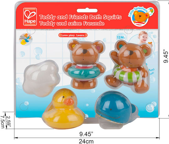 Hape Teddy And Friends Bath Squirts Water Faces for 0++ Months 5pcs