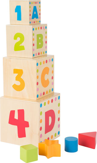 Small Foot ABC Stacking Cubes Shape Sorting Toy Made of Wood for 12+ Months