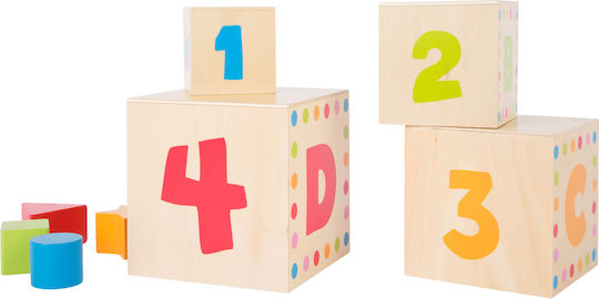 Small Foot ABC Stacking Cubes Shape Sorting Toy Made of Wood for 12+ Months