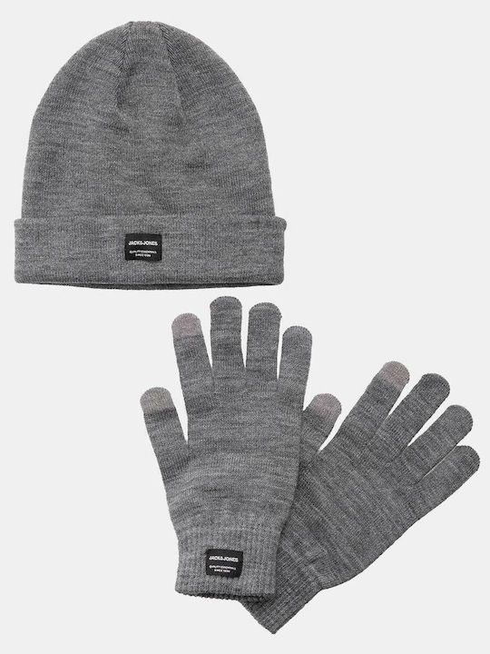 Set with Beanie Knitted Grey Melange