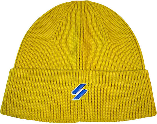 Code Beanie Unisex Σκούφος με Rib Πλέξη σε Κίτρινο χρώμα