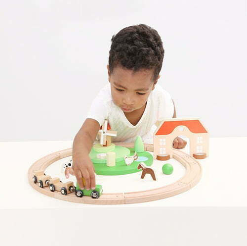 Classic World Farm Set with Train made of Wood for 3+ years+ Years