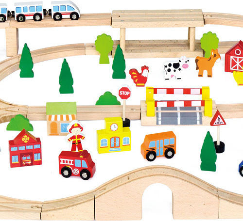 Viga Toys Set with Train made of Wood for 3+ years+ Years