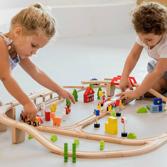 Viga Toys Set with Train made of Wood for 3+ years+ Years