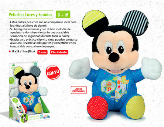 Clementoni Jucărie pentru Bebeluși Baby Mickey din Țesătură cu Muzică și Lumină pentru 6++ Luni