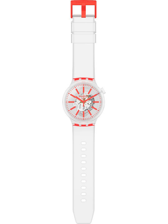 Swatch Big Bold Γυναικείο Ρολόι 47mm Μπαταρίας με Λευκό Καουτσούκ Λουράκι
