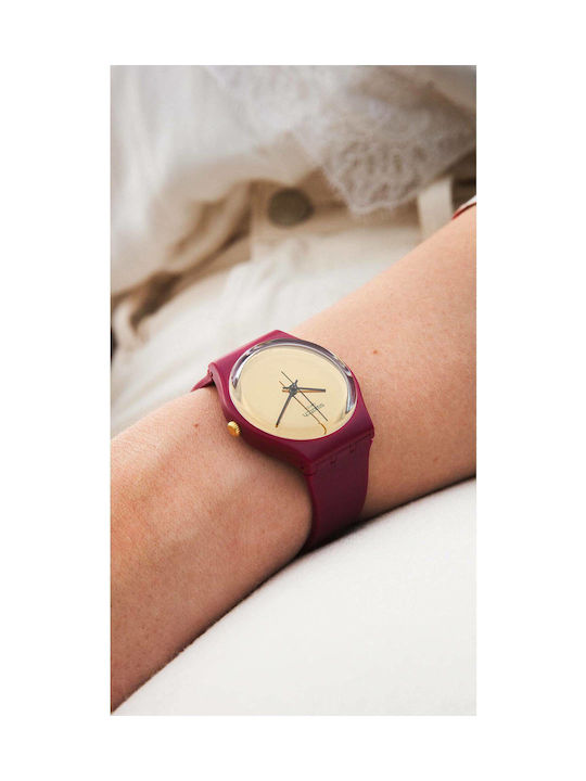 Swatch Shijian Watch with Burgundy Rubber Strap