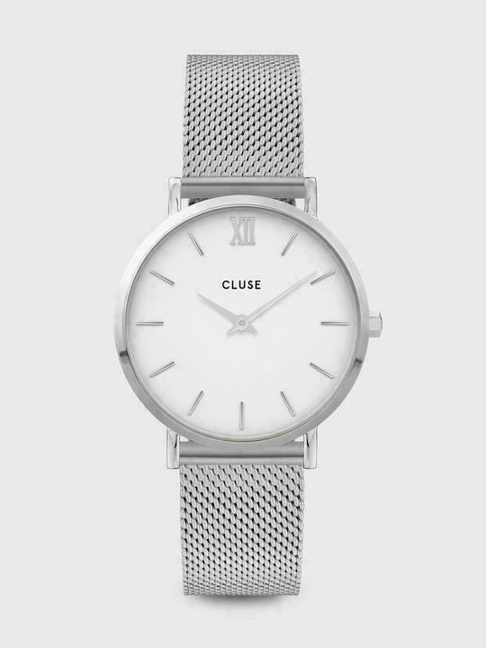 Cluse Minuit Γυναικείο Ρολόι 33mm Μπαταρίας με Ασημί Μεταλλικό Μπρασελέ