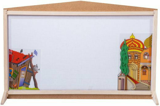 Shadow Theater Wooden Brown Karagiozis Stage With Doors Sarai And Hut
