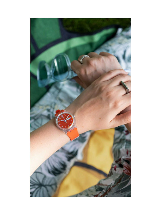 Swatch Away Watch with Red Rubber Strap