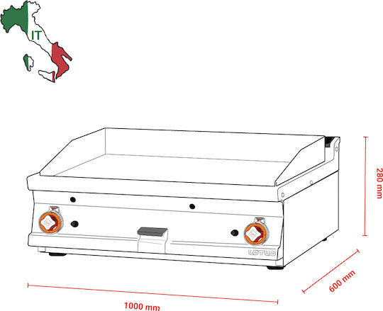 Lotus Πλατώ Ψησίματος Υγραερίου 100x60x28cm 15kW με Λεία Πλάκα