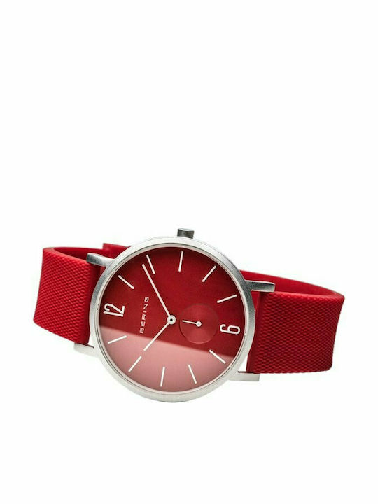 Bering Time Women's Watch with Red Rubber Strap