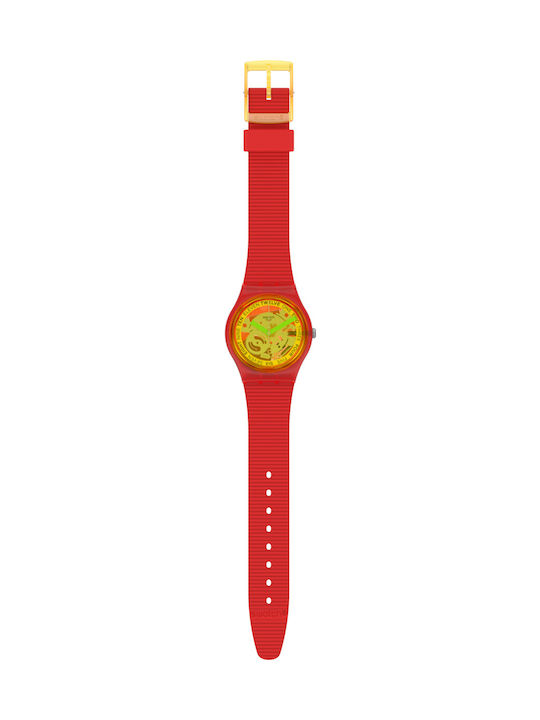 Swatch Retro-Rosso Uhr mit Rot Kautschukarmband
